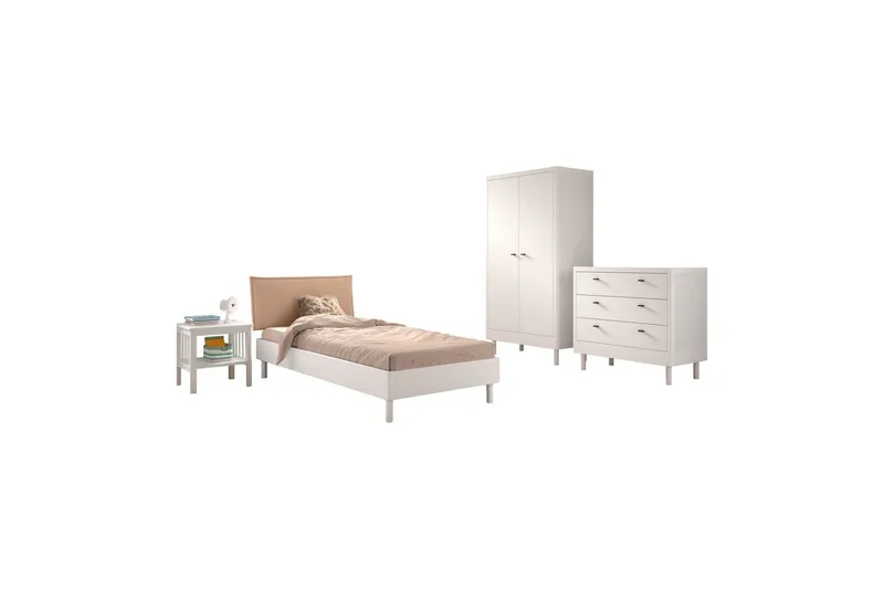 Seng med natbord garderobe Forrest kommode med 3 skuffer Hvid Bøg, Hvid Bøg