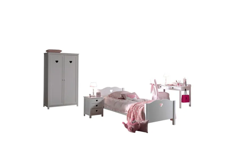 Seng med natbord garderobe skrivebord Amori Hvid 2-døre, 2-døre