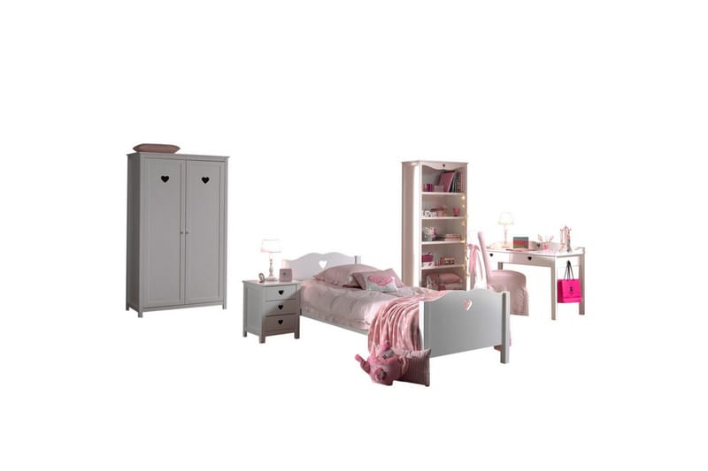 Seng med natbord garderobe skrivebord bogreol Amori Hvid 2-døre, 2-døre