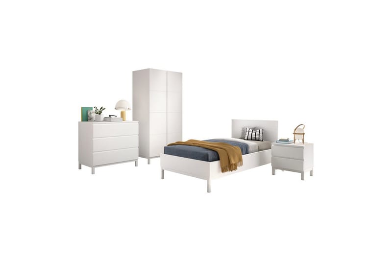 Seng med natbord klædeskab kommode Eva 2-døre, 2-døre