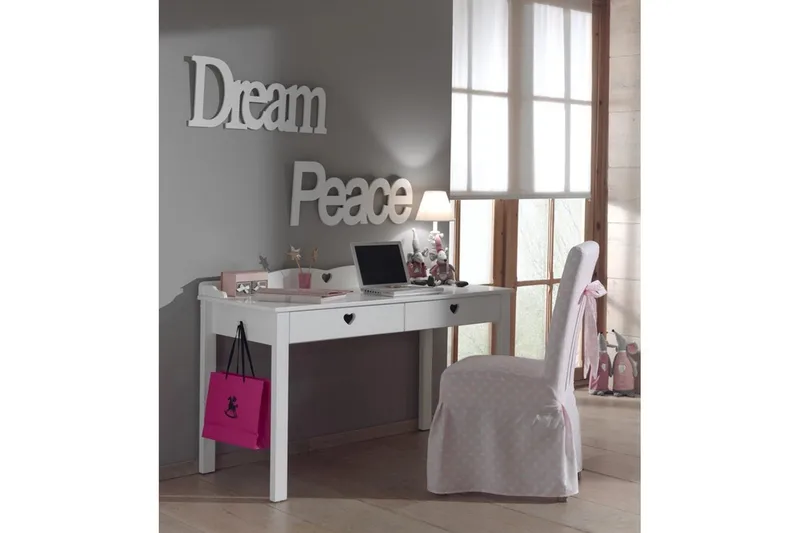 Seng med natbord klædeskab skrivebord bogreol skuffe Amori Hvid - Møbler - Møbelsæt - Møbelsæt til soveværelse