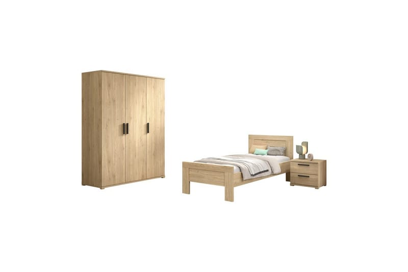 Seng med natbord og 3-dørs garderobeskab Sam, undefined