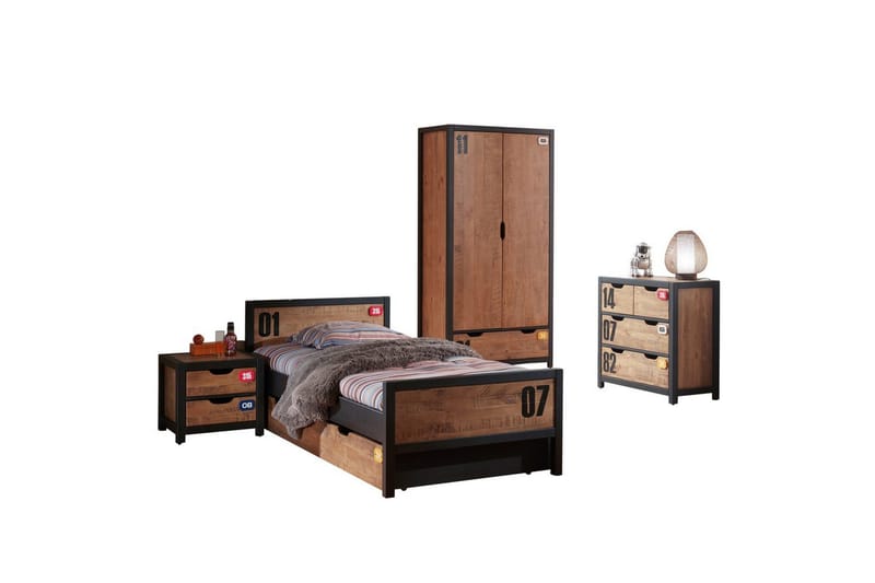 Seng med natbord skuffe garderobe kommode Alex, undefined