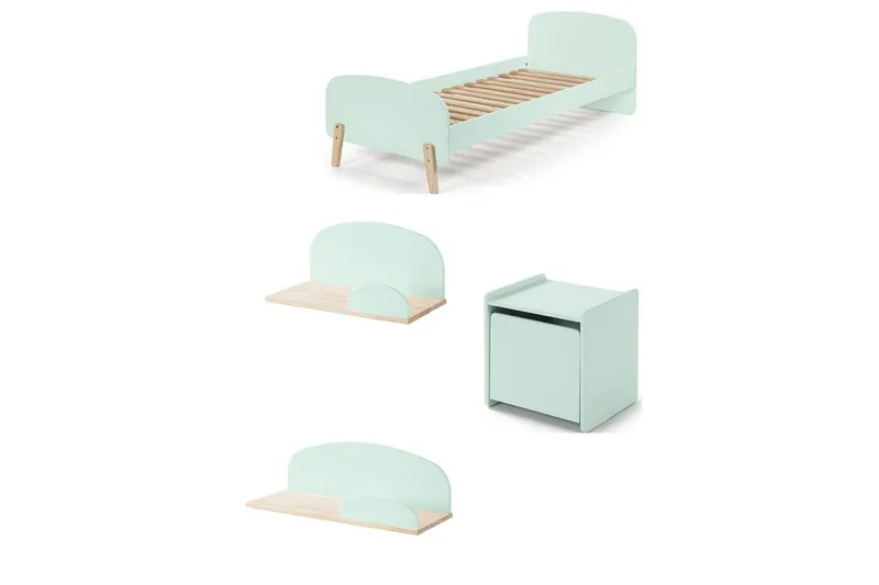 Seng med natbord Væghylder Kiddy Mintgrøn, Mintgrøn