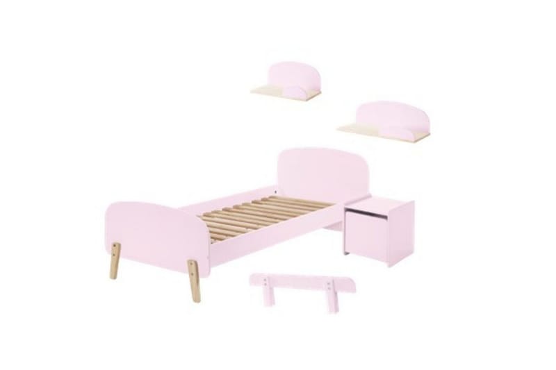 Seng med natbord Væghylder Sikkerhedsskinne Kiddy Lyserød, Lyserød