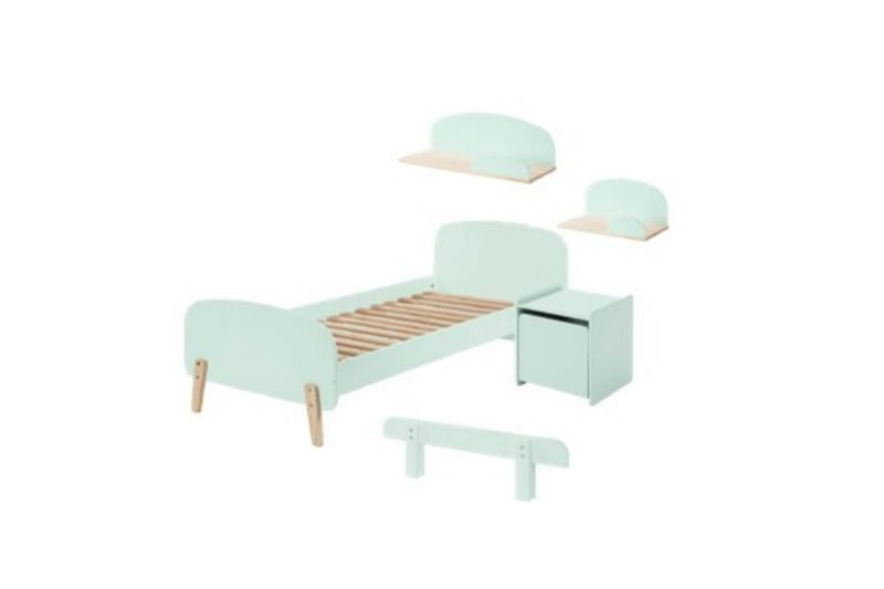 Seng med natbord Væghylder Sikkerhedsskinne Kiddy Mintgrøn - Mintgrøn - Møbler - Møbelsæt - Møbelsæt til soveværelse