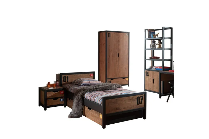 Seng med skuffe natbord garderobe bogreol Alex, undefined