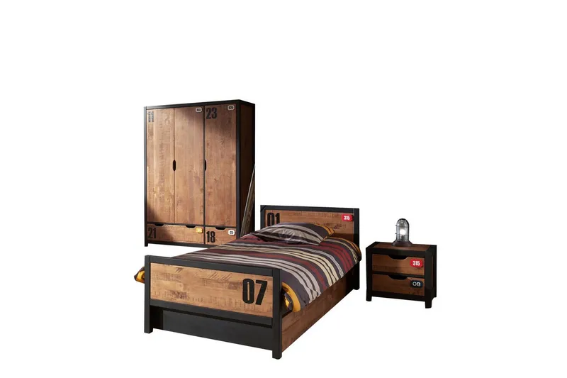 Seng med skuffe Nattebord 3-dørs garderobe Alex, undefined