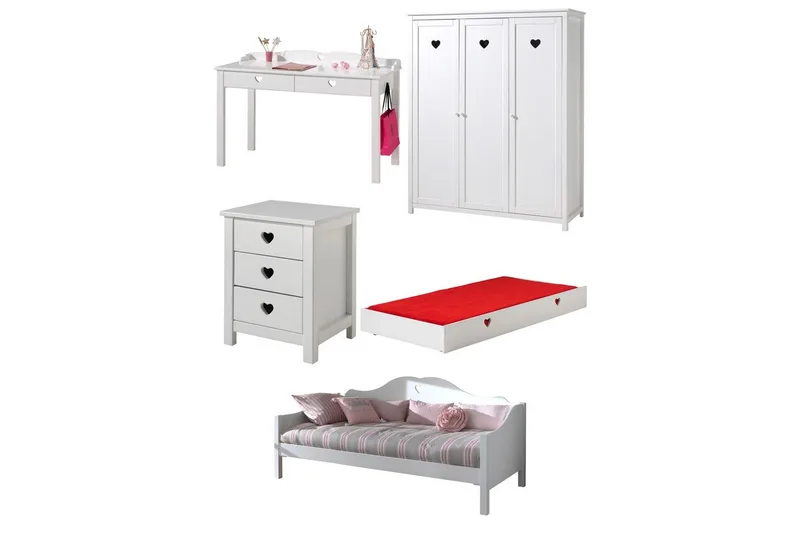 Seng med skuffe Nattebord Garderobe Skrivebord Amori Hvid, undefined