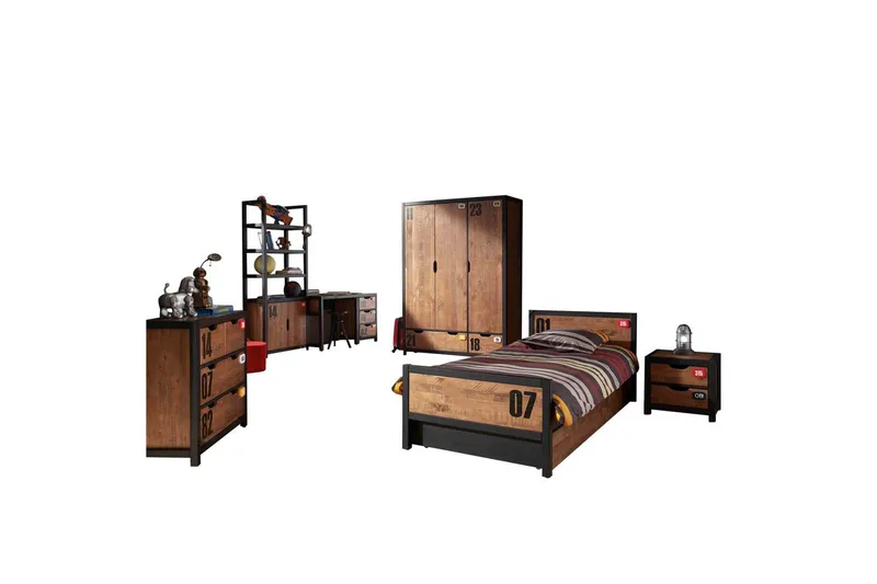 Seng med skuffe Nattebord Skrivebord Garderobe Bogreol Kommode Alex, undefined