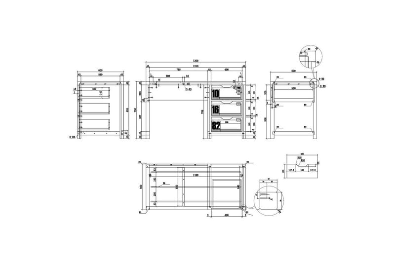 Seng med skuffe Nattebord Skrivebord Garderobe Bogreol Kommode Alex - Møbler - Møbelsæt - Møbelsæt til soveværelse