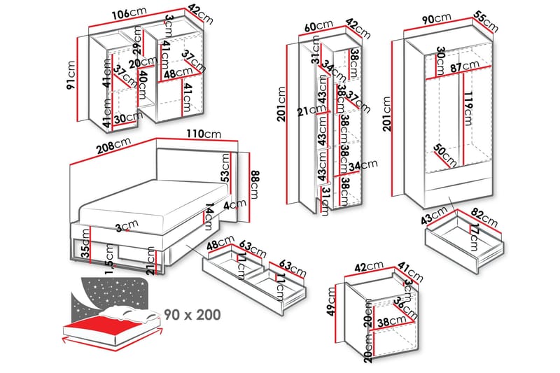 Sigmana Møbelsæt til Soveværelse - Lys Grå/Beige - Møbler - Møbelsæt - Møbelsæt til soveværelse