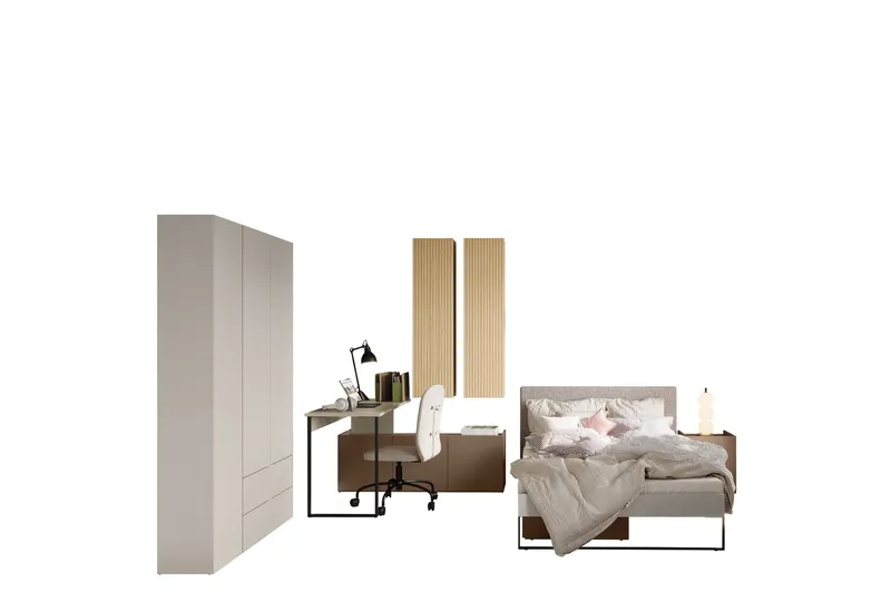 Sigmana Møbelsæt til Soveværelse, Lysegrå/Brun/Beige