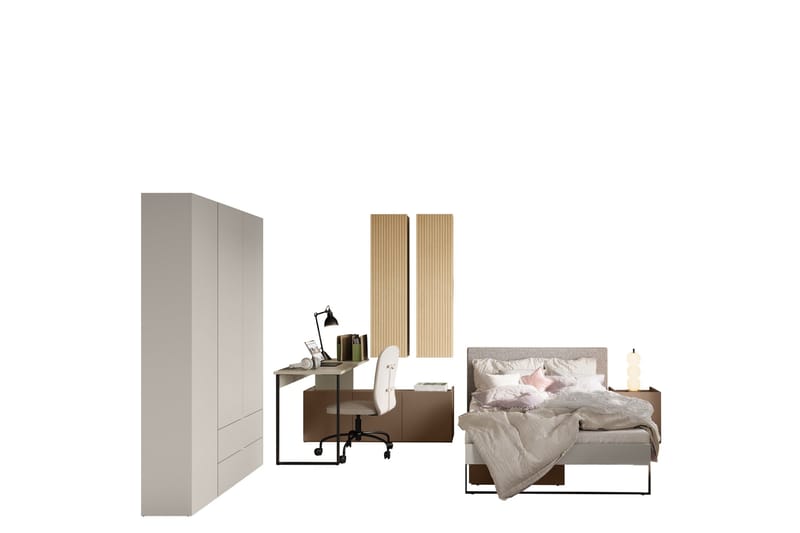 Sigmana Møbelsæt til Soveværelse, Lysegrå/Brun/Beige