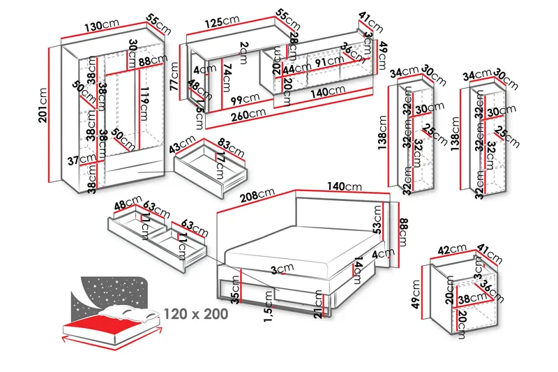 Sigmana Møbelsæt til Soveværelse - Lysegrå/Brun/Beige - Møbler - Møbelsæt - Møbelsæt til soveværelse
