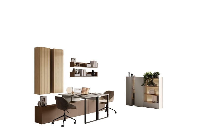 Sigmana Møbelsæt til Stue, Lysegrå/Brun/Beige