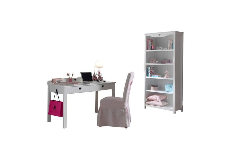 Skrivebord med reol Amori Hvid, undefined