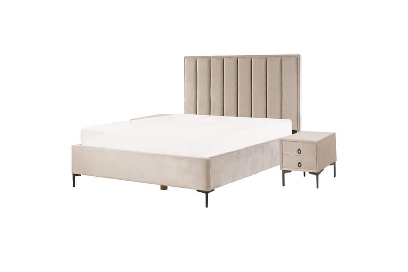 Soveværelsesæt Sezanne Beige/grå/sort, 160x200 cm, Fløjl - Beige/grå/sort, 160x200 cm, Fløjl - Møbler - Møbelsæt - Møbelsæt til soveværelse