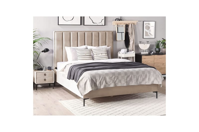 Soveværelsesæt Sezanne Beige/grå/sort, 160x200 cm, Fløjl - Beige/grå/sort, 160x200 cm, Fløjl - Møbler - Møbelsæt - Møbelsæt til soveværelse