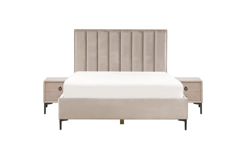 Soveværelsesæt Sezanne Beige/grå/sort, 160x200 cm, Fløjl - Beige/grå/sort, 160x200 cm, Fløjl - Møbler - Møbelsæt - Møbelsæt til soveværelse