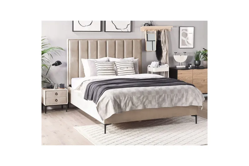 Soveværelsesæt Sezanne Beige/grå/sort, 180x200 cm, Fløjl - Beige/grå/sort, 180x200 cm, Fløjl - Møbler - Møbelsæt - Møbelsæt til soveværelse