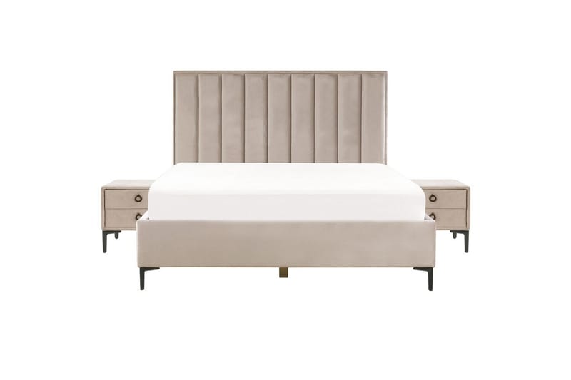 Soveværelsesæt Sezanne Beige/grå/sort, 180x200 cm, Fløjl - Beige/grå/sort, 180x200 cm, Fløjl - Møbler - Møbelsæt - Møbelsæt til soveværelse