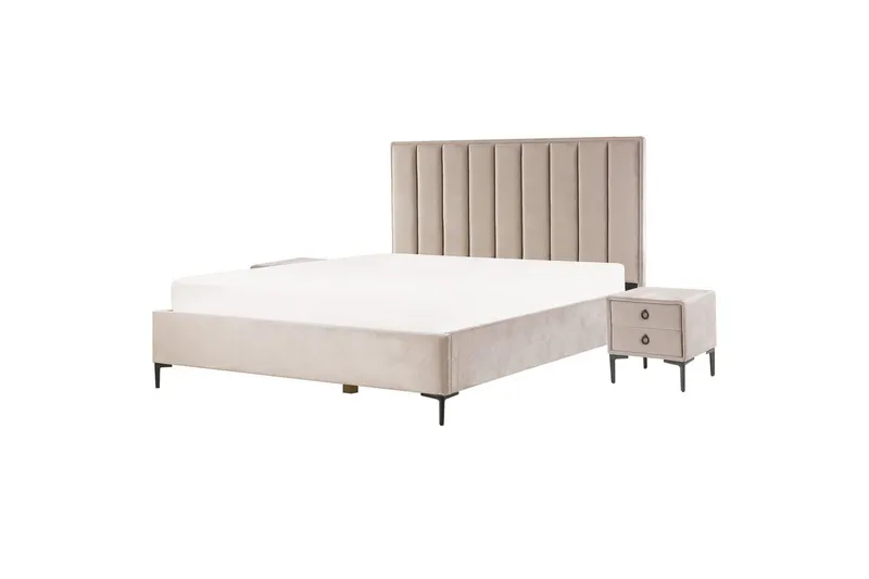 Soveværelsesæt Sezanne Beige/grå/sort, 180x200 cm, Fløjl, Beige/grå/sort, 180x200 cm, Fløjl