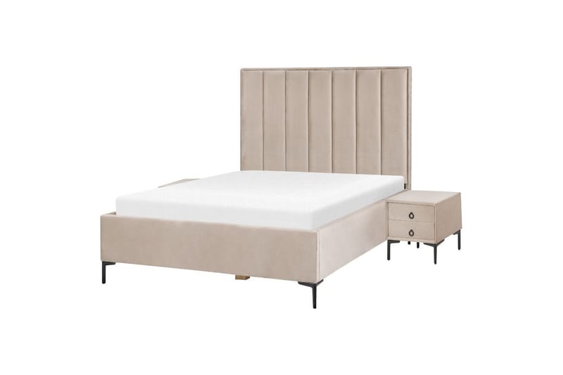 Soveværelsesæt Sezanne Grå/Beige/Sort, 140x200 cm, Fløjl - Grå/Beige/Sort, 140x200 cm, Fløjl - Møbler - Møbelsæt - Møbelsæt til soveværelse
