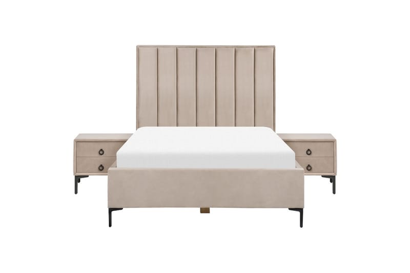 Soveværelsesæt Sezanne Grå/Beige/Sort, 140x200 cm, Fløjl - Grå/Beige/Sort, 140x200 cm, Fløjl - Møbler - Møbelsæt - Møbelsæt til soveværelse