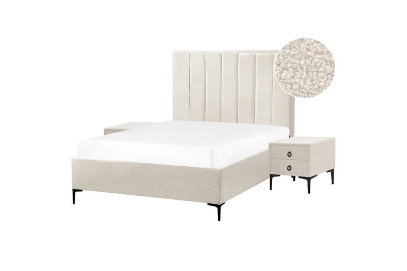 Soveværelsesæt Sezanne Hvid/Sort, 140x200 cm, Bouclé, Hvid/Sort, 140x200 cm, Bouclé