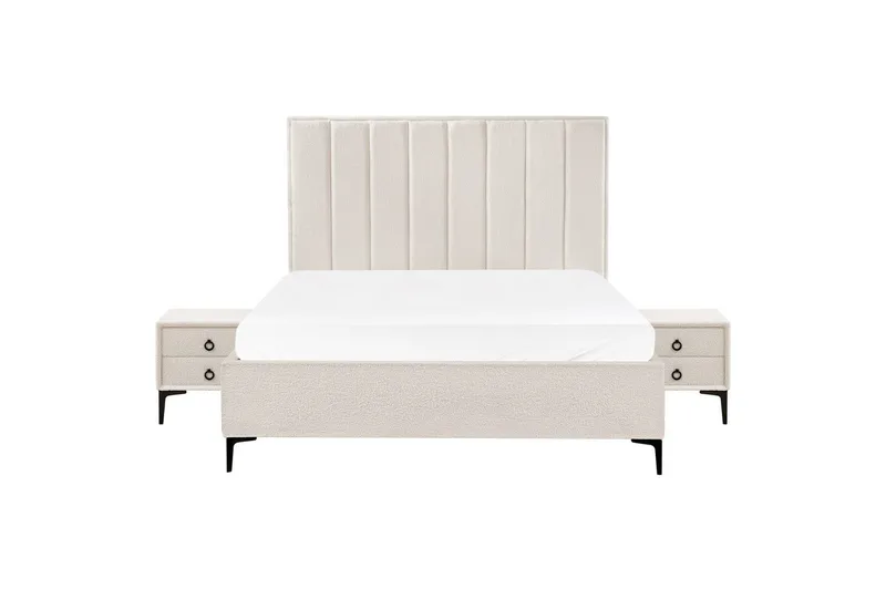 Soveværelsesæt Sezanne Hvid/Sort, 160x200 cm, Bouclé - Hvid/Sort, 160x200 cm, Bouclé - Møbler - Møbelsæt - Møbelsæt til soveværelse