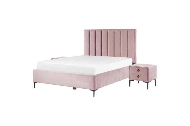 Soveværelsesæt Sezanne Rosa/Sort, 160x200 cm, Fløjl - Rosa/Sort, 160x200 cm, Fløjl - Møbler - Møbelsæt - Møbelsæt til soveværelse