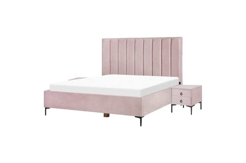 Soveværelsesæt Sezanne Rosa/Sort, 180x200 cm, Fløjl - Rosa/Sort, 180x200 cm, Fløjl - Møbler - Møbelsæt - Møbelsæt til soveværelse