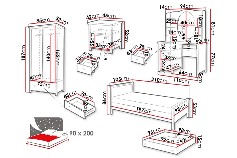 Storys Møbelsæt til Soveværelse - Hvid - Møbler - Møbelsæt - Møbelsæt til soveværelse