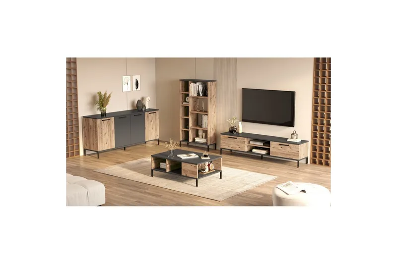 Stuemøbel Sæt Harbour Atlantic Fyrretræ / Antracit - Natur/Antracit - Møbler - Møbelsæt - Møbelsæt til stuen