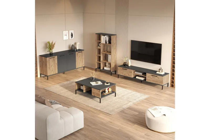 Stuemøbel Sæt Harbour Atlantic Fyrretræ / Antracit - Natur/Antracit - Møbler - Møbelsæt - Møbelsæt til stuen
