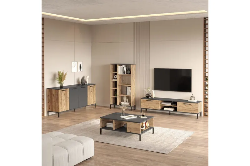 Stuemøbel Sæt Harbour Atlantic Fyrretræ / Antracit - Natur/Antracit - Møbler - Møbelsæt - Møbelsæt til stuen