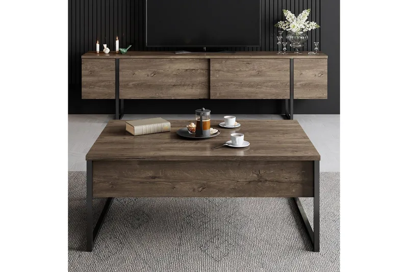 Stuemøbel Sæt Masafumie Sæt Valnød / Sort - Valnød / Sort - Møbler - Møbelsæt - Møbelsæt til stuen