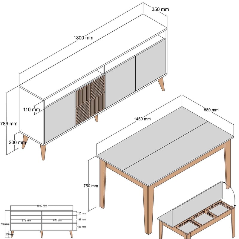 Stuemøbelsæt Hanah Home Milan500 (180 x 78,6 x 35 cm) Valnød / Travertin - Møbler - Møbelsæt - Møbelsæt til stuen