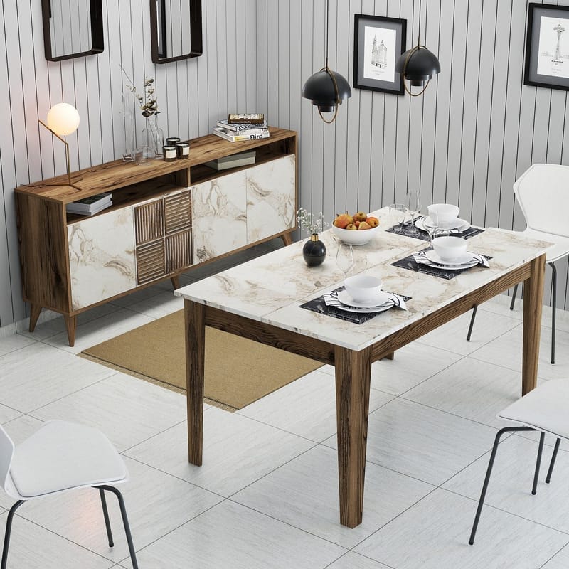 Stuemøbelsæt Hanah Home Milan500 (180 x 78,6 x 35 cm) Valnød / Travertin - Møbler - Møbelsæt - Møbelsæt til stuen