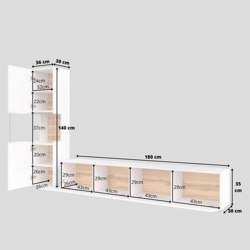 Væg enhed Ava 2 stykker (05+40) - Hvid - Møbler - Møbelsæt - Møbelsæt til stuen