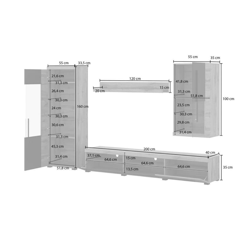 Væg enhed Roger 4 dele - Wotan Eg - Møbler - Møbelsæt - Møbelsæt til stuen