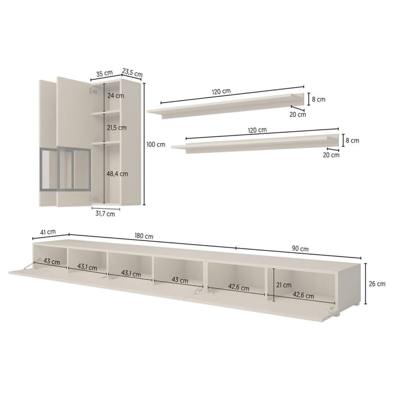 Vægskab Baros - Lys Beige - Møbler - Møbelsæt - Møbelsæt til stuen