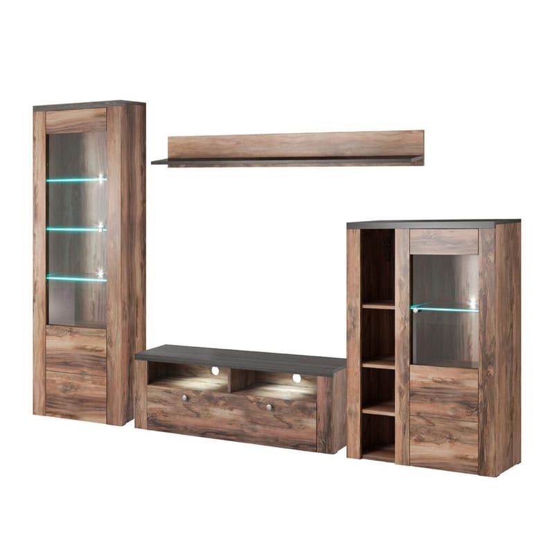 Vægskab Larona (05+41+02+44) - Satin Valnød - Møbler - Møbelsæt - Møbelsæt til stuen