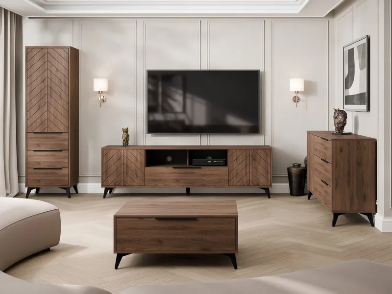 Vemdalen Møbelsæt til stuen - TV-bænk, bogreol, skænk og sofabord - brun - Møbler - Møbelsæt - Møbelsæt til stuen