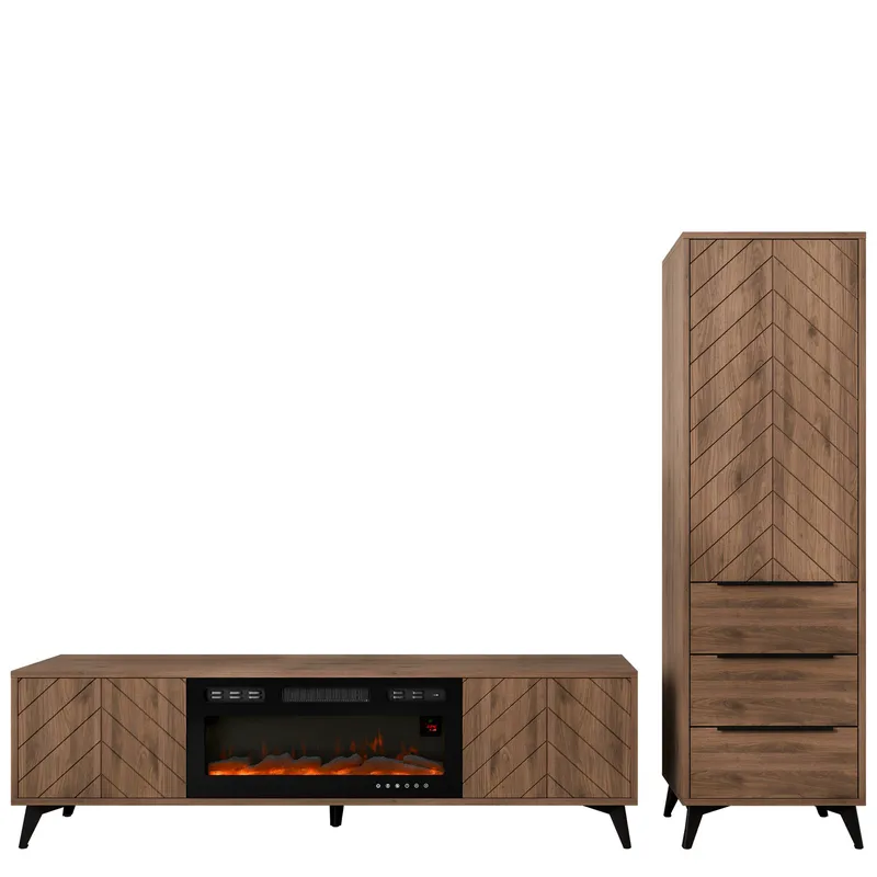 Vemdalen Møbelsæt til stuen - TV-bænk og højskab, brun