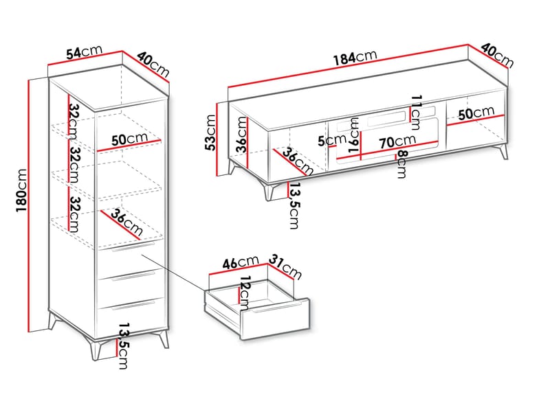 Vemdalen Møbelsæt til stuen - TV-bænk og højskab - brun - Møbler - Møbelsæt - Møbelsæt til stuen