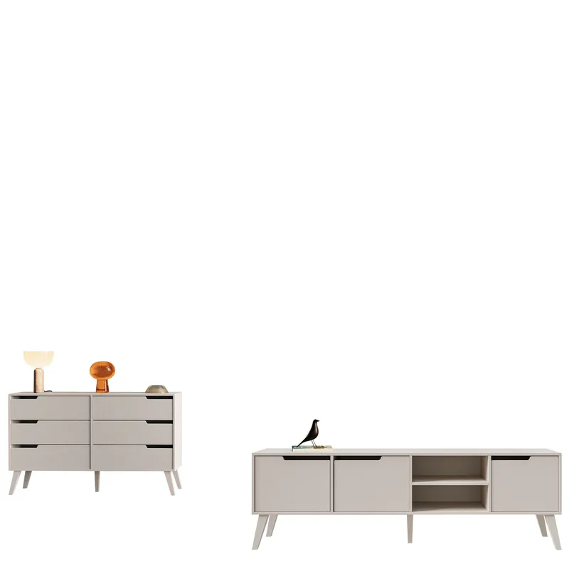 Virello Møbelsæt til stuen - TV-bænk og skænk - beige - Møbler - Møbelsæt - Møbelsæt til stuen