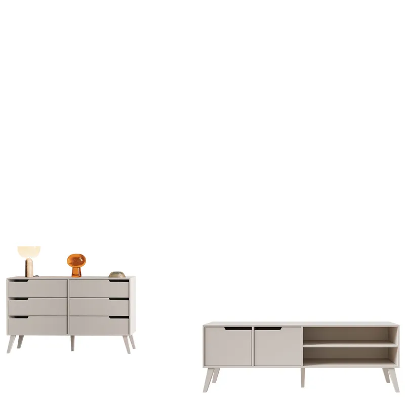 Virello Møbelsæt til stuen - TV-bænk og skænk - beige - Møbler - Møbelsæt - Møbelsæt til stuen