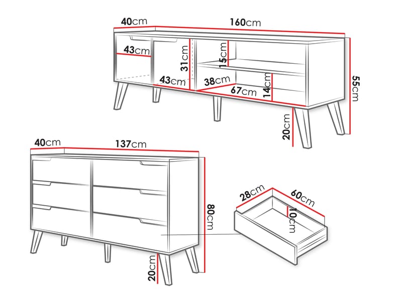 Virello Møbelsæt til stuen - TV-bænk og skænk - brun - Møbler - Møbelsæt - Møbelsæt til stuen